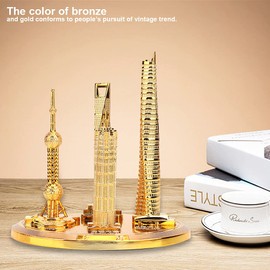 QANYEGN Shanghai Architecture Collectible Model, The Oriental Pearl Tower and The World Financial Center Souvenir, Suitable for Home, Office Or As Gifts(Small-Gold)