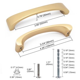 WEAVERBIRD Gold Kitchen Handles 4PCS Arch Cabinet Handles Hole Center 96mm (3-3/4'') Cupboard Aluminum Alloy Drawers Wardrobe Door Golden Dresser Table Pulls Furniture Hardware