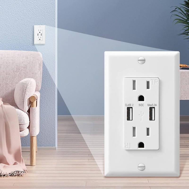 HANIVERSE 2-Port Type A USB Outlet, 15 Amp Receptacle Plug,