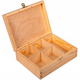 Wooden World Wooden Tea Box organizer with partition for 5 separate tea types - Box for craft decoupage pyrography