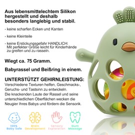 farout Montessori Teething Ring & Rattle for Babies - Sensory Toy from 0 Months, Teething Aid & Grasping Ball - Gift for Boys & Girls (Sage Green)