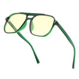 FEISEDY Retro 70s Blue Light Filter Glasses 99.99% Blue Light Blocking Gaming Glasses Computer Glasses for Men Women Light Yellow Tinted G2835, Green