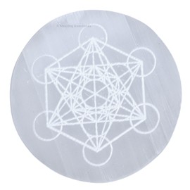 Selenite Crystal Charging Plate For Crystals And Healing Stones, 3" Selenite Crystal Plate Engraved Metatron Coaster For Home Office Table Decor (Selenite Round Disc)