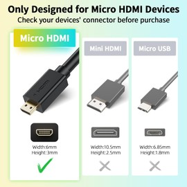 Micro HDMI to HDMI Cable Adapter, Male to Female HDMI 2.0 Cord, 4K@60Hz HDR 3D Dolby 1080P, 18Gbps High Speed, Compatible with Raspberry Pi 5/4, GoPro Hero 7/6, Nikon B500, A6000, 0.8FT / 0.25M Black