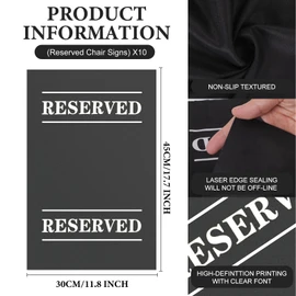 10 Pcs Reserved Chair Signs Cloth Church Placeholder Reserved Pew Signs Chair Reserved Seat Coverswith Printed Words For Weddings, Churches, Eceptions, Cinema,Celebrations, Parties and Events(Black)