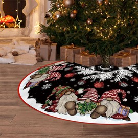 EKOREST Christmas Tree Skirt 48 Inches, Gnomes with Holly Berry Pencil Tree Skirt, Winter Xmas Tree Mat Decorations for Home Party Holiday Decorations