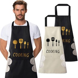 KWQINX aprons for women with pockets kitchen aprons with pockets cooking aprons for women wipe hands, waterproof for cooking and baking (Black+White)