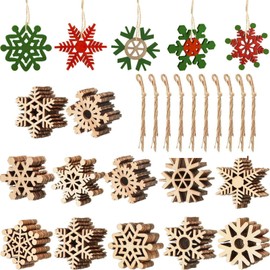 Pack of 100 Christmas Wooden Pendants, Snowflake Christmas Tree Decorations, Wooden DIY Crafts for Christmas Decoration, Gift Tags