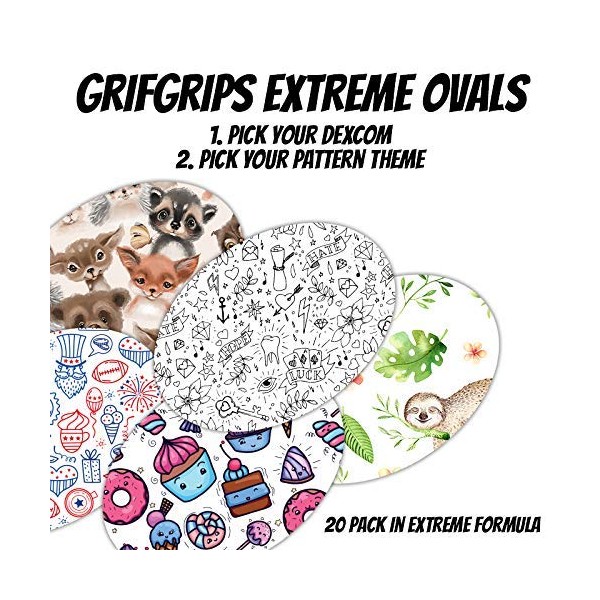 GrifGrips CGM Adhesives: Choose Your Style! Extreme Formula Oval Shapes for Dexcom (20 Pack)