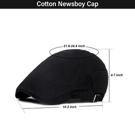 meioro Men's Newsboy Hat Flat Cap Ivy Cotton Adjustable Taxi Driver Hats Gatsby Irish Hunting Beret Caps, black