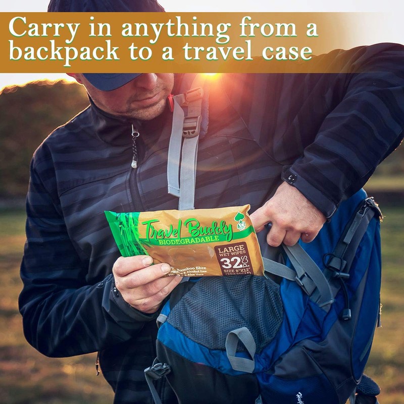 Travel Buddy Large Biodegradable Wet Wipes - Camping, Festival, Hiking,