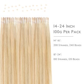 WENNALIFE I Tip Hair Extensions Real Human Hair, 100g 200s 16 Inch Dirty Blonde Highlighted Bleach Blonde Remy Itip Human Hair Extensions Invisible Itips Straight I Tips Cold Fusion Extensions