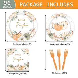 Aumeko Little Pumpkin Plates and Napkins Autumn Pumpkin Baby Shower Birthday Wedding Bridal Shower Tableware Decorations Serve for 24 Guests