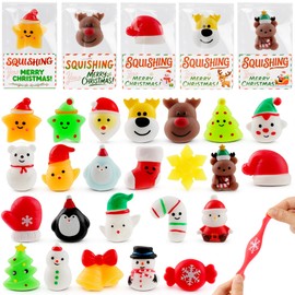 Christmas Mochi Squishy Toys 24 Pack Card, Mini Squishy Toys, Christmas Stocking Stuffers, Party Favors for Kids, Stress Relief Toys, Goodie Bags Fillers (Christmas Red Box)