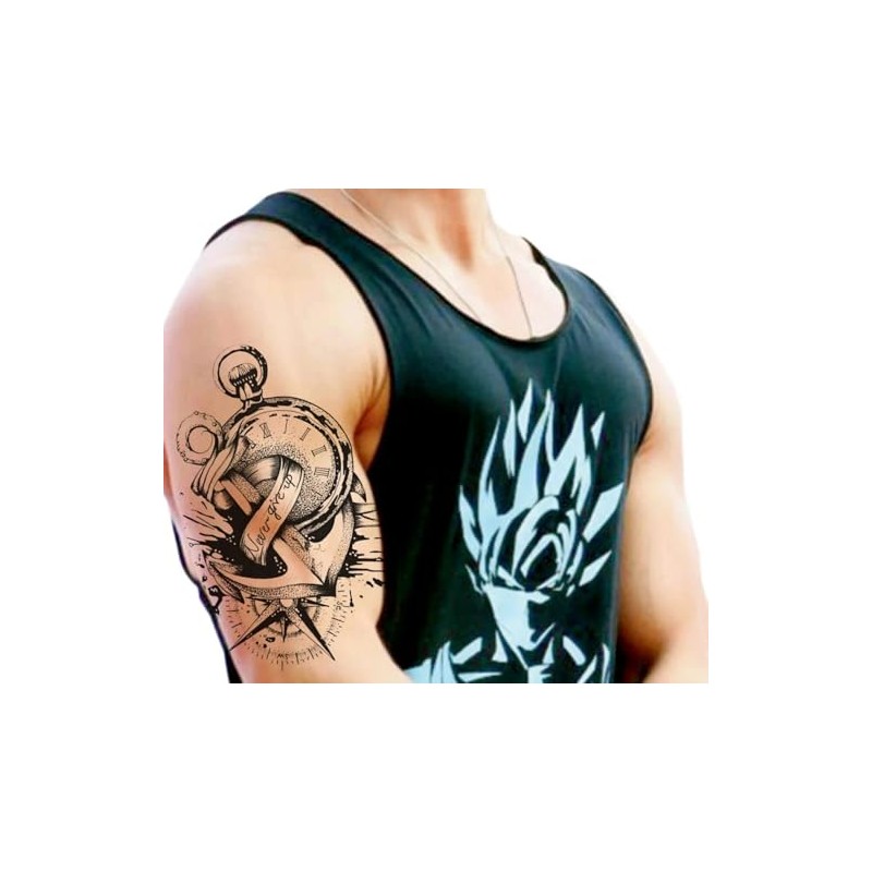 5 Pictures Anchor Tattoo Compass Clock Lettering Temporary Skin Tattoo