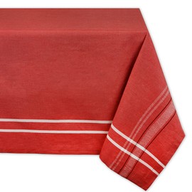 DII 100% Cotton, Machine Washable, Everyday French Stripe Kitchen Tablecloth For Dinner Parties, Summer & Outdoor Picnics - 60x104 Seats 8 to 10 People, Tango Red Chambray