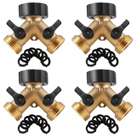 IPOW Solid Brass Body Backyard 2 Way Heavy Duty Y Valve Garden Hose Connector Splitter Adapter + 24 Rubber Hose Washers with Comfort Grip Use, 4 Pack