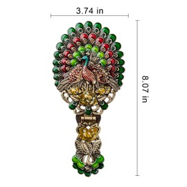 Nerien Vintage Hand Mirror, Vanity Makeup Mirror, Travel Foldable Peacock Antique Handheld Mirror, Portable Adjustable Embossed Handle Mirror, Decorative Oval Metal Beauty Cosmetic Mirror, Bronze-1