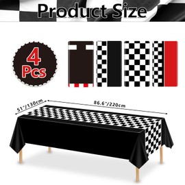 4 Pcs Racing Car Birthday Tablecloths - Waterproof Checkered Road Table Cloths for Boys Race Car Party Supplies, 4 Style