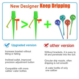 Upgrade Self Watering Planter Insert, Self Watering Spike with Long Dripper & Valve Switch, Adjustable Plant Watering Devices, Automatic Watering System for Outdoor & Indoor Plants (12, Green+Orange)