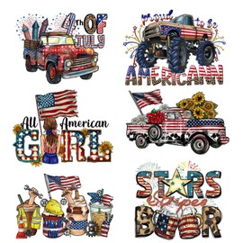 6 Sheets Independence Day Heat Transfer Iron on Patches 4th of July Iron on Vinyl for Clothing Patriotic Iron on Stickers Flag Decorative Patches for T-Shirt Jean Jackets Pillow Cover DIY Decorations