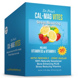 Dr. Price's Vitamins Cal-Mag Vites - Calcium Magnesium Powder for Men and Women | 30 Packets | Vitamin K, D, Mineral Supplement | Natural Calming Stress Relief Drink | No Sugar - Strawberry-Lemon