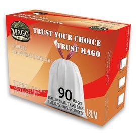 MAGO FAMILY MAGIC 4 Gallon Trash Bags, Small Kitchen Drawstring Trash Bags, Unscented, Garbage Bags for Office Bedroom Bathroom, Mini Trash Bags, Tear-Free Design, 90 Count
