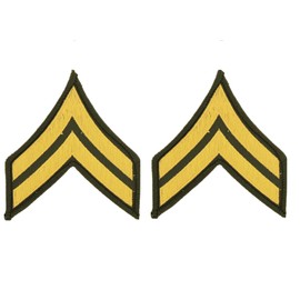 United States Army Rank E4 Corporal Patches, Dress Green, with Iron-On Adhesive (Set of Two)