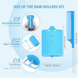 12 rodillos de esponja de espuma para el pelo, 4,8 cm, rizador de pelo suave para dormir, rizador de pelo flexible y peine de cola de rata, peine para peinar el cabello (azul)
