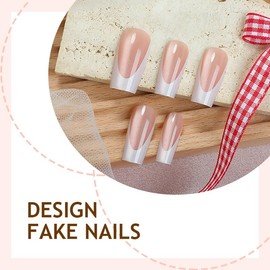 French Tip Press on Nails Medium Square Fake Nails Press ons with Designs Chrome False Nails Glossy Cat Eye Full Cover Glue on Nails Cute Acrylic Stick on Nail for Women Nail Decoration 24Pcs