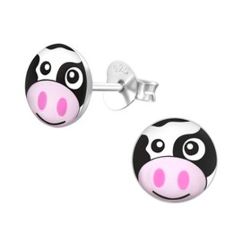 Monkimau Girls' Earrings Cow Stud Earrings 925 Sterling Silver, Sterling Silver