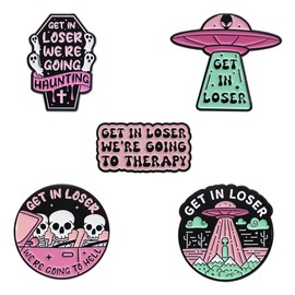5Pcs Tombstone Alien Skull Enamel Pin Get In Loser Letter Badge Pin Punk Funny UFO Alien Brooches Lapel Pin Hat Clothes Backpack Decoration