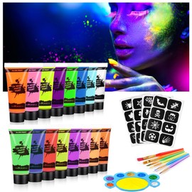 AOOWU UV Body Painting, 16 Colours Children's Make-Up, Glitter Make-Up, Black Light Set, Face Paint and Body Colour, Make-Up UV Colour Make-Up for Carnival Make-Up Fancy Dress