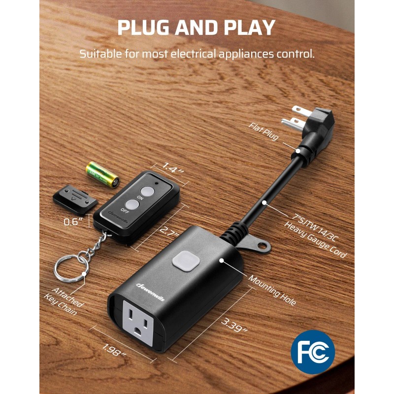 Dewenwils Edishine Outdoor Remote Control Outlet, 15A Wireless Remote Control