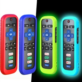 4 Pack Remote Case, Battery Cover for TCL Roku Smart TV Steaming Stick Remote, Silicone Protective Controller Universal Sleeve Skin Glow in The Dark Green Red and Blue