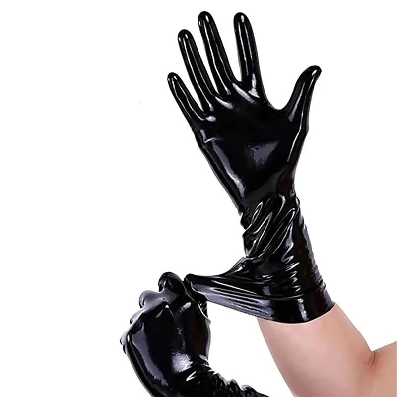 GREEFEI Black Latex Short Gloves,Natural Rubber Gloves Unisex Handmade,Masquerade Theme