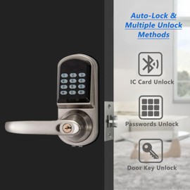 Keyless Entry Door Lock with Left Handle, Auto-Lock Door Locks with Keypads & FOB Cards, Electronic Door Lock for Front Door, Easy Installation, Satin Nickel