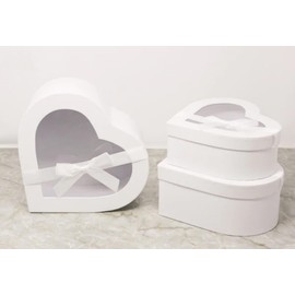 BBJ WRAPS BBJ WRAPS Heart Shaped Boxes for Flowers Packaging with Transparent Window Lids Luxury Gift Box for Floral Arrangement, Set of 3(S/M/L) (White)