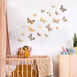 Vintage Watercolor Butterfly Wall Decals – 20 PCS Removable Fabric Stickers, 4.6"–5.6", Reusable & PVC-Free for Living Room, Bedroom, Office – 5 A4 Sheets – Made in Australia