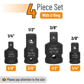 Bates- Impact Socket Adapter and Reducer Set, 4 pcs, 1/2", 1/4", 3/8", Impact Socket Adapter Set, Impact Adapter Set, 1/2 to 3/8 Socket Adapter, 3/8 to 1/2 Socket Adapter, 3/8 to 1/4 Socket Adapter