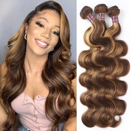 4 27 Highlight Body Wave Bundles Ombre Colored Human Hair Weave Bundles 1 3 4 Bundles Deal - Size: 22 22 24 24, Color: P4 27 Highlight