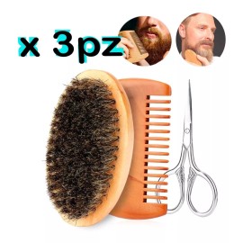 Universo en Linea Kit Cuidado De Barba- Bigote - Cepillo/ Peine Bambú/ Tijeras