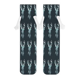 1 Pair Soft Socks White Holding Hands, Compression Knee High Stockings Long Athletic Circulation 16x3.9 in Print Reindeer Deer Head on Landscape with Trees and Mountains on Dark