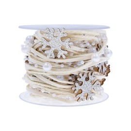 Bekecidi 1 Roll 5m Artificial Bead Ribbon Pearl Christmas Ribbon Beads Chain Ribbon Christmas Wired Ribbon for Christmas Tree Wedding Craft Supplies (Silver)