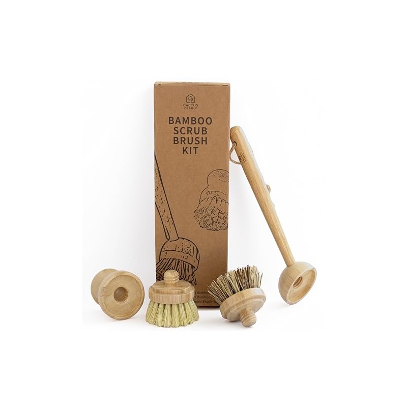 Cactus Cradle Bamboo Scrub Brush Set (4-Piece Kit) – Plastic-Free