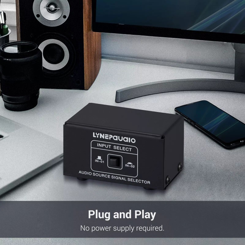 LINEPAUDIO 2-Way RCA Stereo Audio Switch Signal Source Switcher Selector