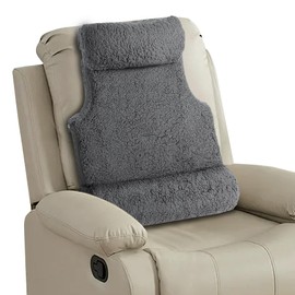 3-in-1 Lumbar Support Pillow with Headrest for Recliner, Memory Foam Back Cushion Set with Adjustable Side Bolster for Targeted Lower Back Pain Relief, Plush Sherpa Fleece Cover, Grey