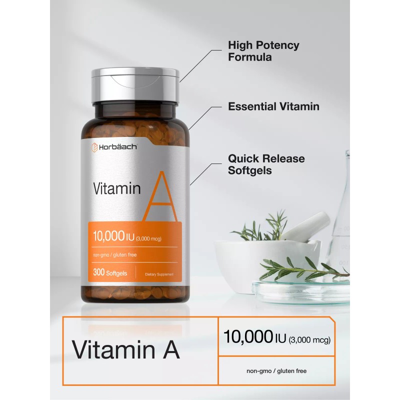 Horbäach Vitamin A 10000 IU | 300 Softgels | Premium