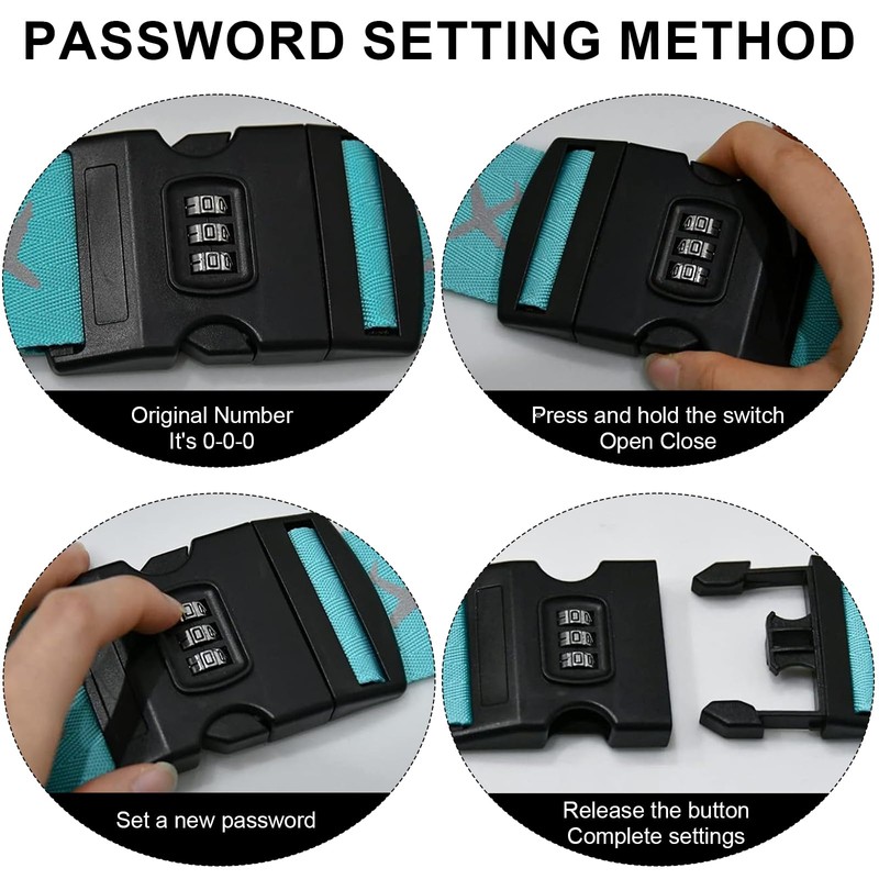 Jortmrd Pack of 4 Suitcase Straps with Combination Lock Suitcase