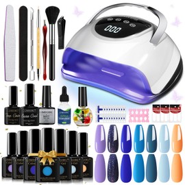 LimeGirl Gel Nail Polish Kit with U V Light, 23PCS Starter Kit with 7 Colors, Royal Blue/Glitter Navy Blue/Purple/Sunset Orange Seaside Color Collection, Salon-Grade LED Nail Lamp & Gel Polish Set